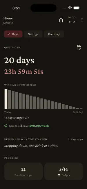 Sober44 — Taper countdown